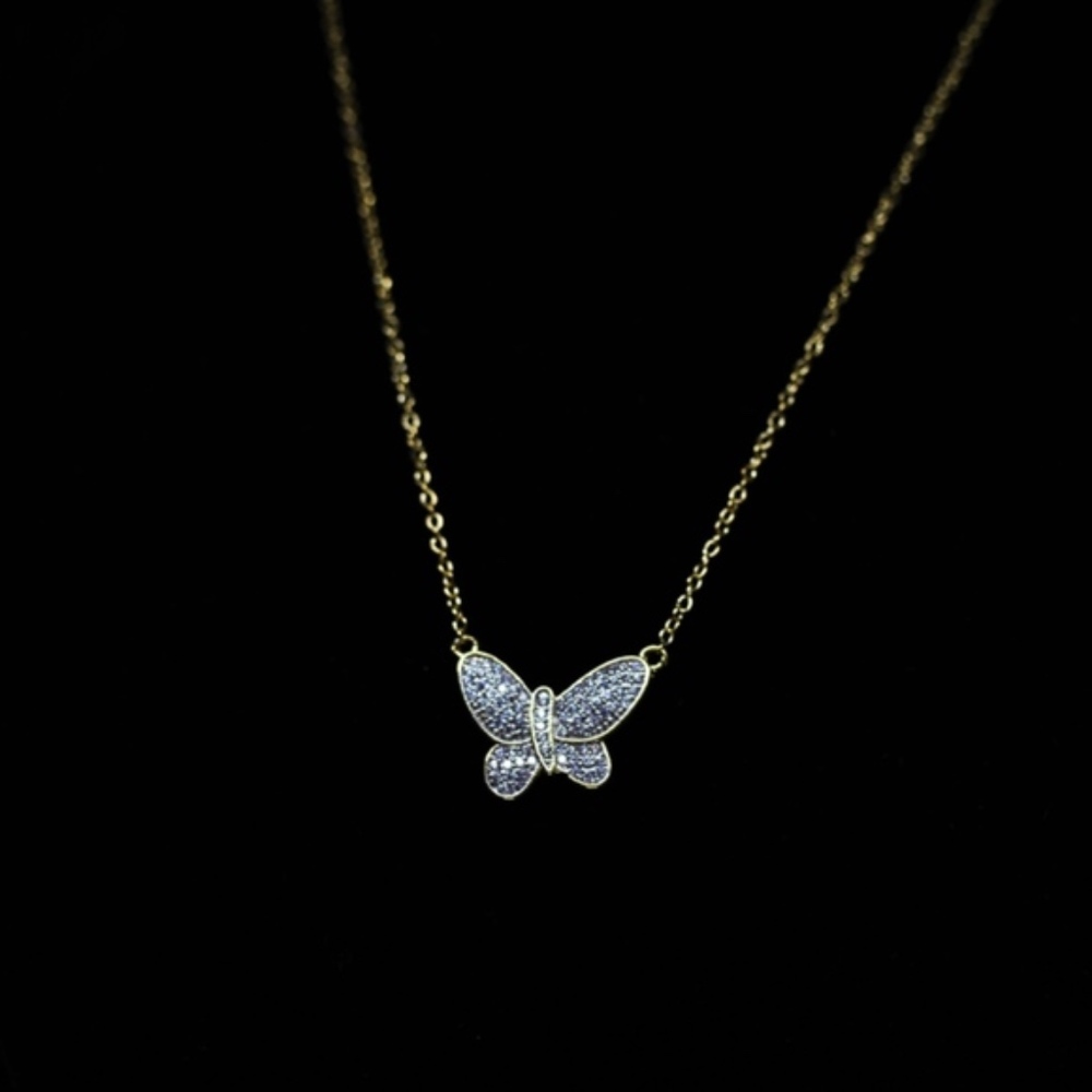 18KT Gold Dipped White CZ Pave Butterfly Necklace - Picture 7 of 8